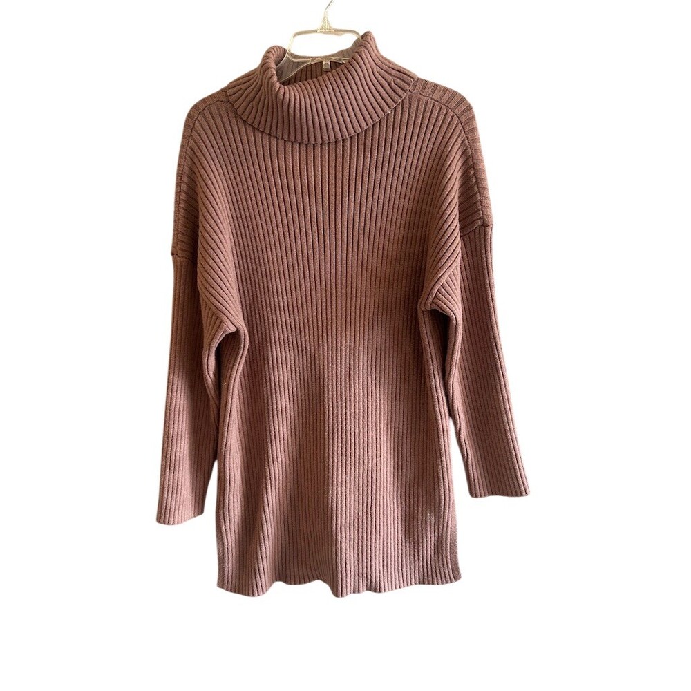Illusory Sweater Tunic Top Womens S Mauve Pink Ribbed Turtleneck Side
